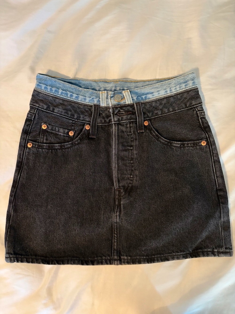 Levi’s Two-Tone Black and Light Blue Denim Mini Skirt